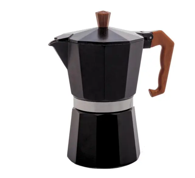 CAFETEIRA ITALIANA MOKA DE ALUMÍNIO 6 DOSES COM CABO EM MADEIRA - WOLFF