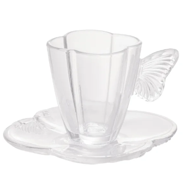 CJ 4 XÍCARAS DE VIDRO PARA CHÁ COM PIRES BUTTERFLY 180ML - WOLFF