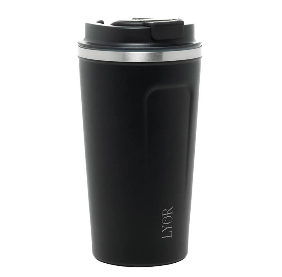 COPO TÉRMICO DE AÇO INOX PAREDE DUPLA COM TAMPA PRETO - LYOR