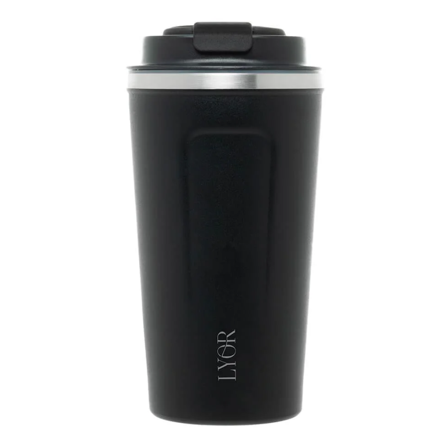 COPO TÉRMICO DE AÇO INOX PAREDE DUPLA COM TAMPA PRETO - LYOR