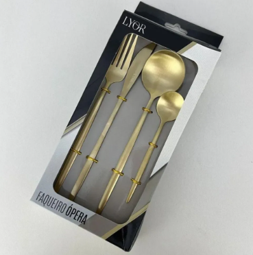 FAQUEIRO ÓPERA 16 PEÇAS DE AÇO INOX CHAMPANHE - LYOR