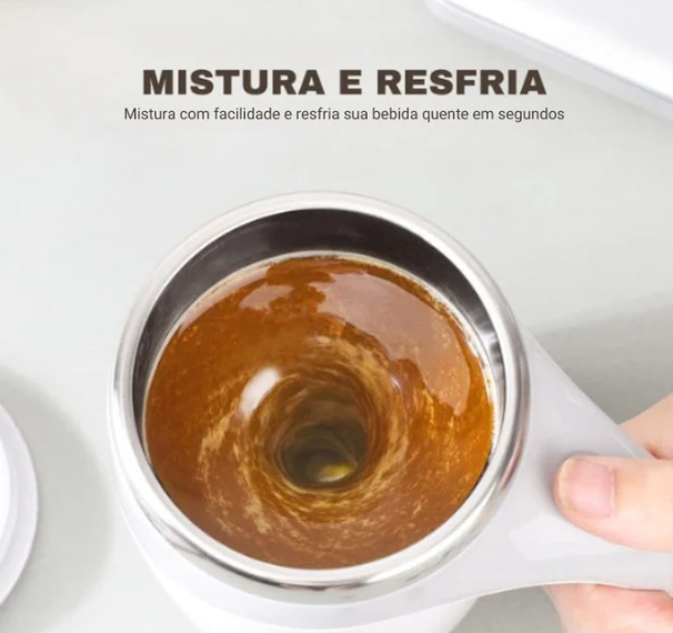 CANECA MIXER DE AÇO INOX COM TAMPA BRANCA - LYOR