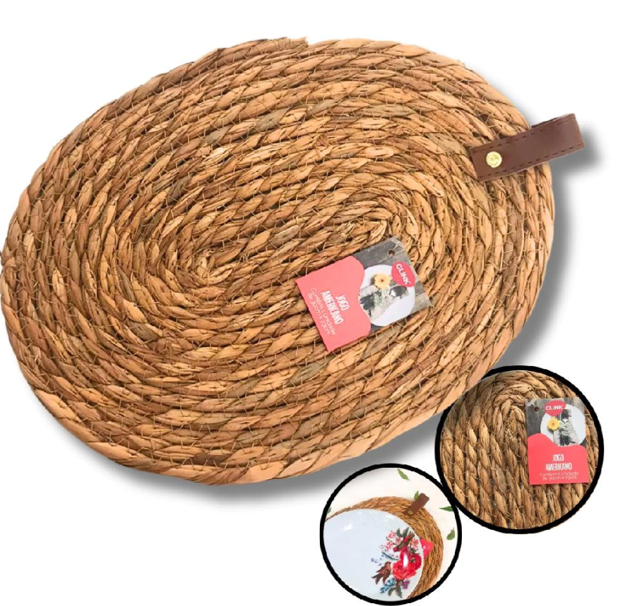 JOGO AMERICANO COM ALÇA DE COURO TOTORA 30CM X 23CM - CLINK