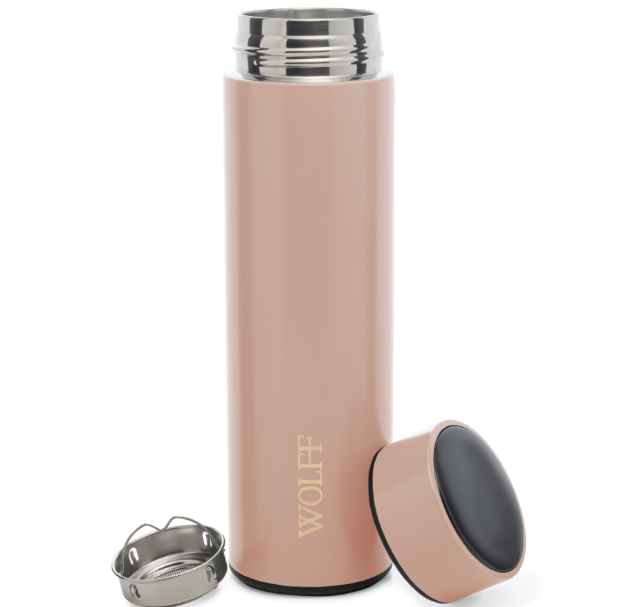 GARRAFA TÉRMICA DE AÇO INOX COM TERMÔMETRO LED ROSA - WOLFF