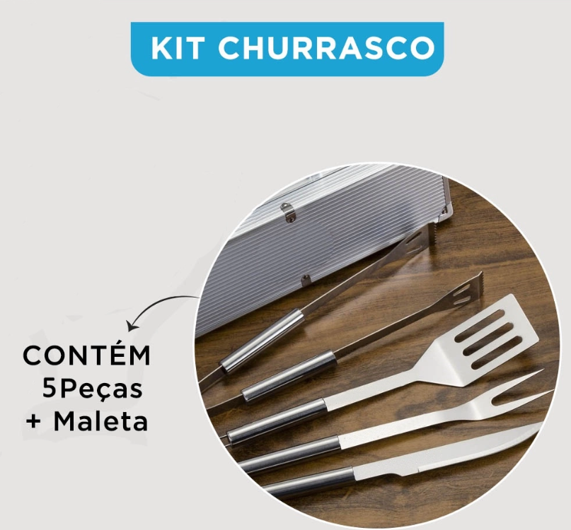 KIT CHURRASCO 5 PEÇAS COM MALETA DE ALUMÍNIO - CLINK