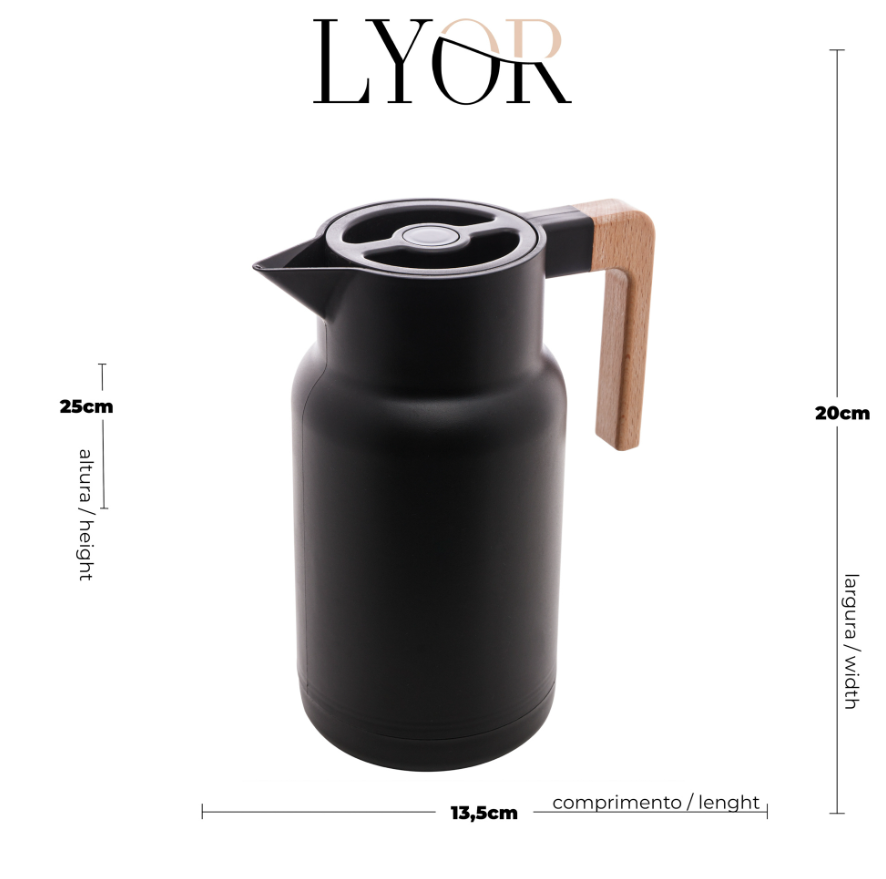 GARRAFA TÉRMICA PARA CAFÉ ORGANIC PRETA 1L - LYOR