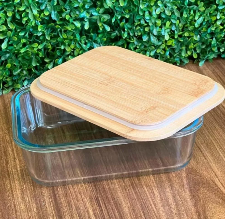 POTE HERMÉTICO DE VIDRO COM TAMPA DE BAMBU 950 ML / 19,7CM X 14,7CM X 6,4CM - CLINK