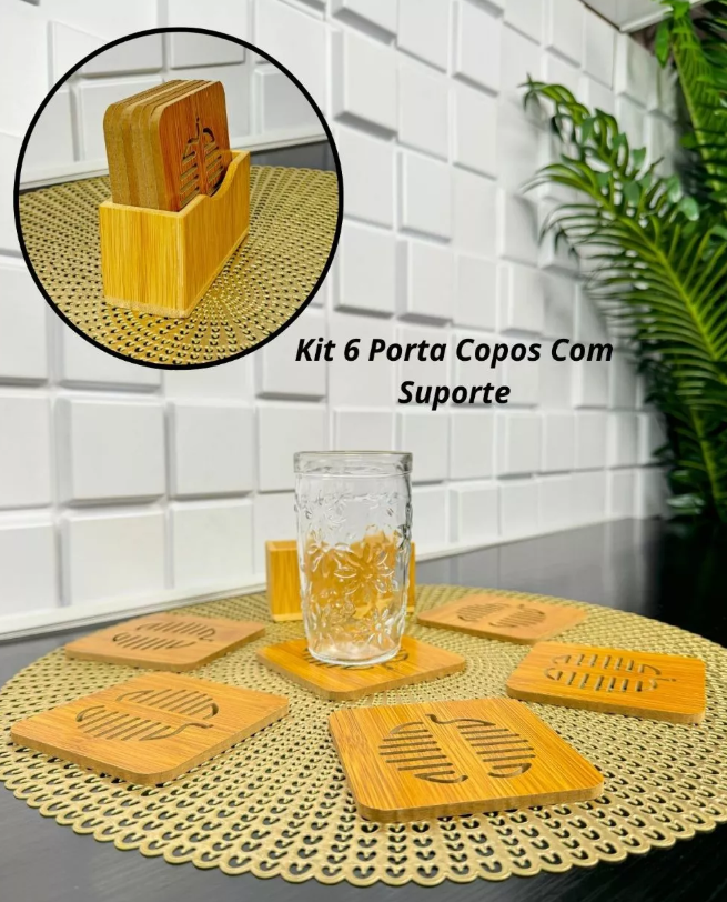 KIT 6 PORTA COPOS DE BAMBU COM SUPORTE ORGANIZADOR - CLINK