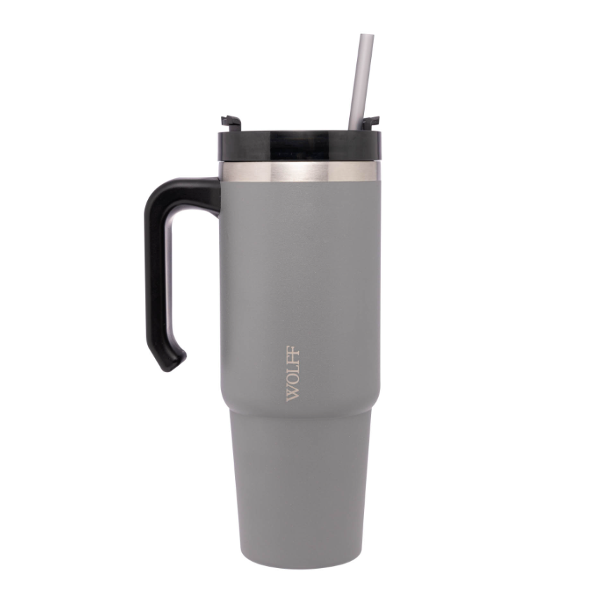 CANECA TÉRMICA COM TAMPA E CANUDO PAREDE DUPLA SLIMTERM COM BASE ERGONÔMICA 890ML - WOLFF