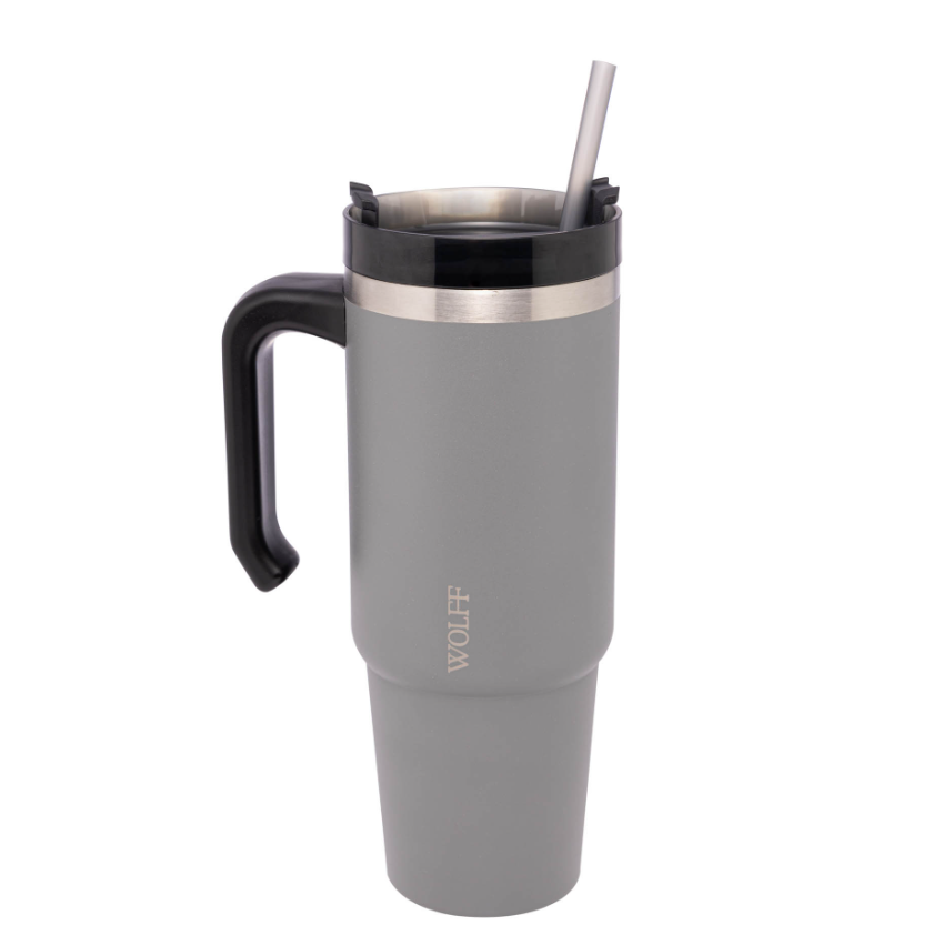 CANECA TÉRMICA COM TAMPA E CANUDO PAREDE DUPLA SLIMTERM COM BASE ERGONÔMICA 890ML - WOLFF