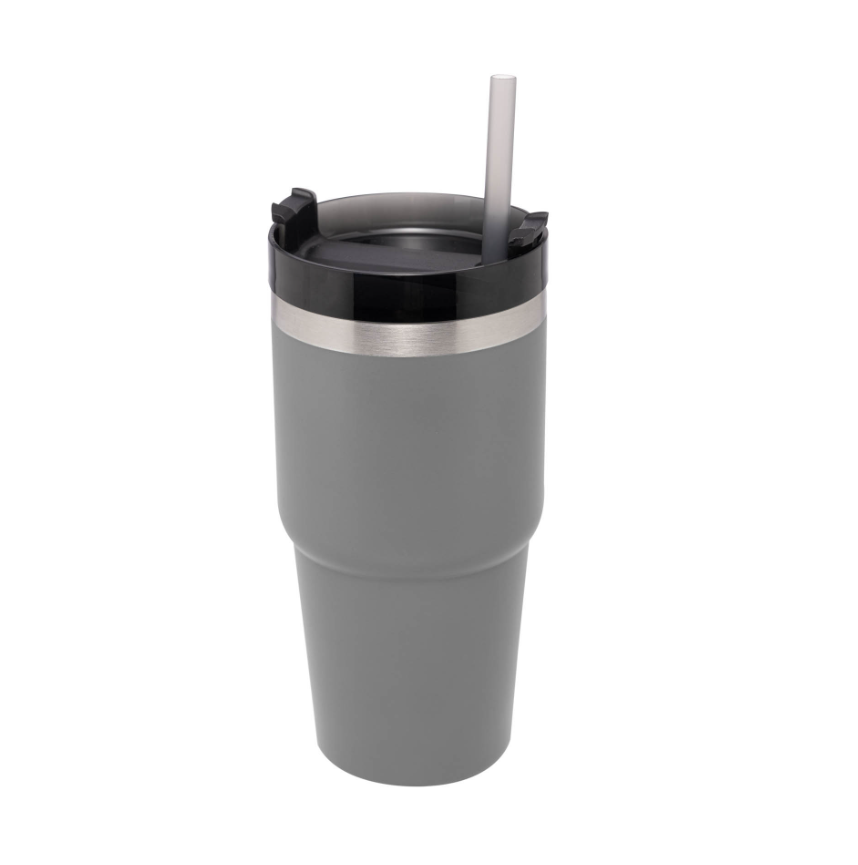 COPO TÉRMICO PAREDE DUPLA AÇO INOX COM CANUDO E TAMPA SLIMTERM COM BASE ERGONÔMICA 590ML - WOLFF