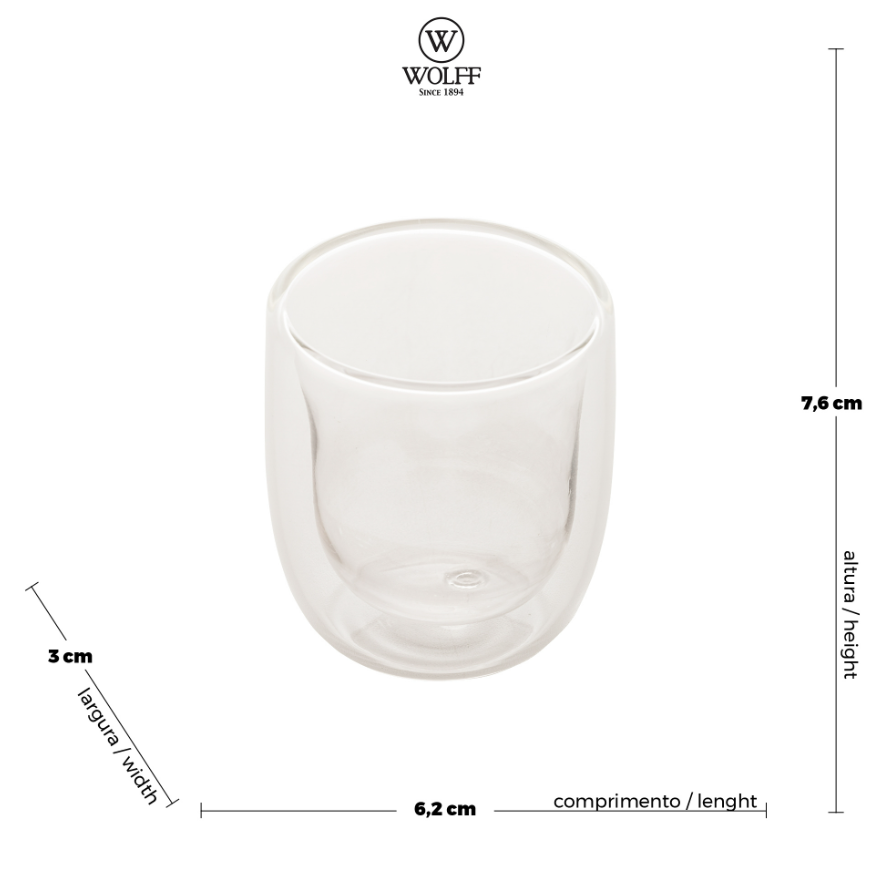 CJ 2 COPOS PARA CAFÉ DUPLA PAREDE DE VIDRO BOROSSILICATO 100ML - WOLFF