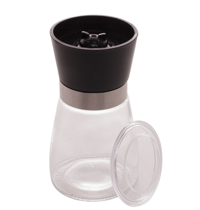 MOEDOR DE TEMPEROS TRANSPARENTE COM TAMPA PRETA 170ml - LYOR
