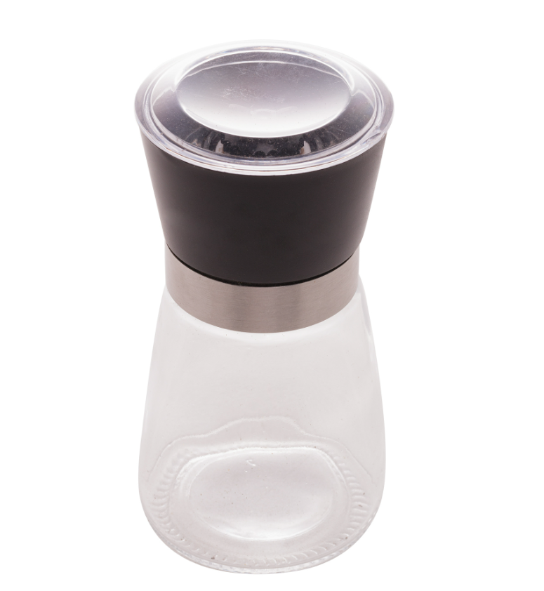 MOEDOR DE TEMPEROS TRANSPARENTE COM TAMPA PRETA 170ml - LYOR