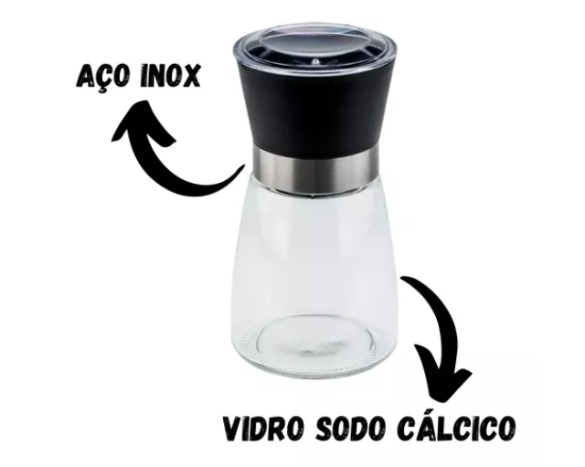 MOEDOR DE TEMPEROS TRANSPARENTE COM TAMPA PRETA 170ml - LYOR
