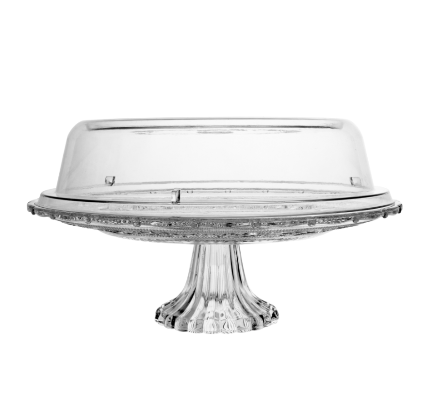 PRATO PARA BOLO DE VIDRO COM TAMPA DE PLÁSTICO ANGEL 30X10CM - LYOR