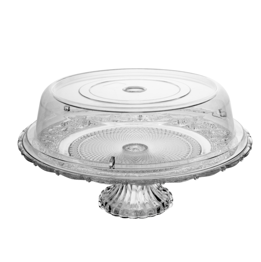 PRATO PARA BOLO DE VIDRO COM TAMPA DE PLÁSTICO ANGEL 30X10CM - LYOR