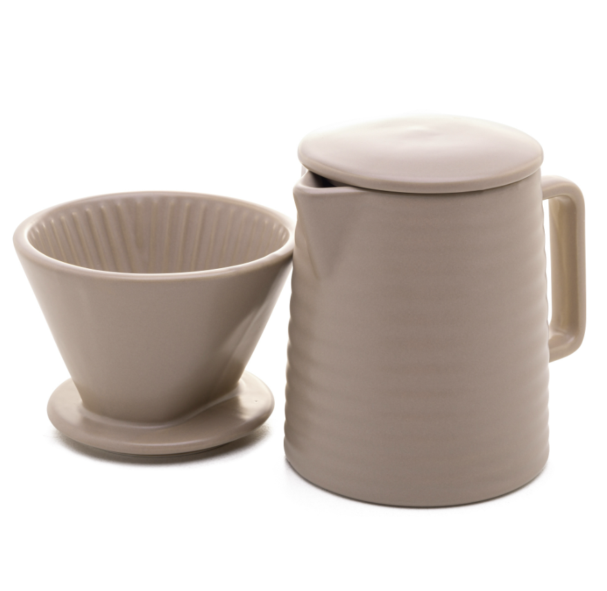 BULE DE CERÂMICA COM SUPORTE PARA FILTRO E TAMPA CINZA 600ML - WOLFF