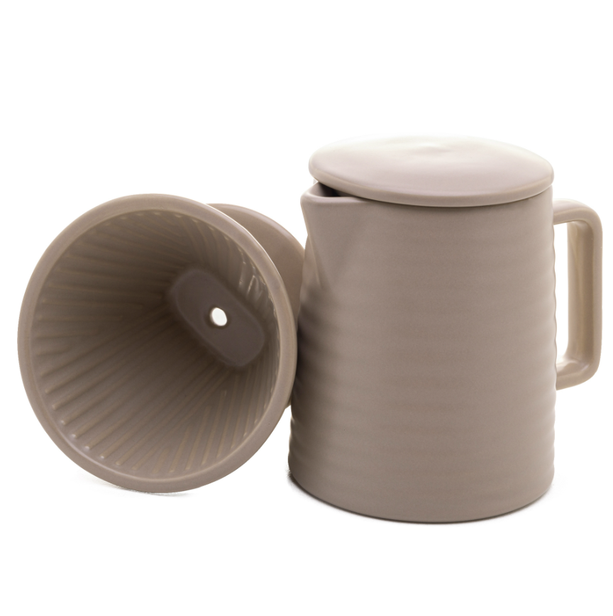 BULE DE CERÂMICA COM SUPORTE PARA FILTRO E TAMPA CINZA 600ML - WOLFF