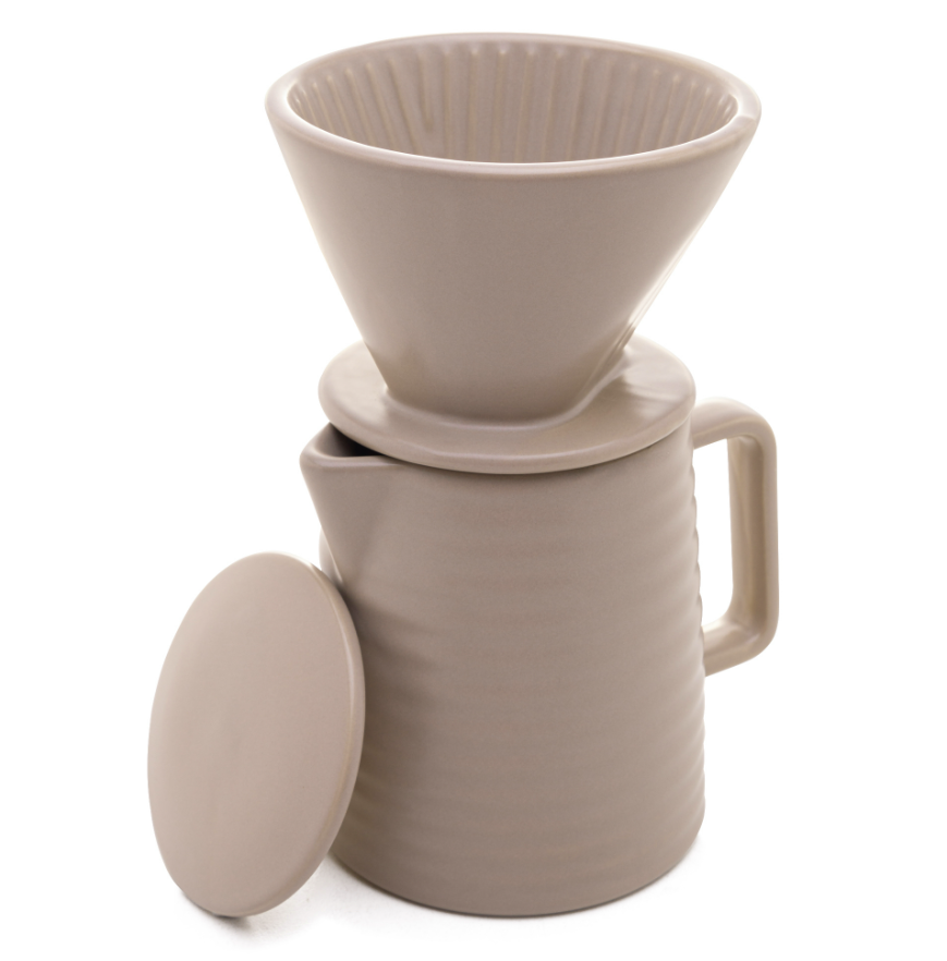 BULE DE CERÂMICA COM SUPORTE PARA FILTRO E TAMPA CINZA 600ML - WOLFF