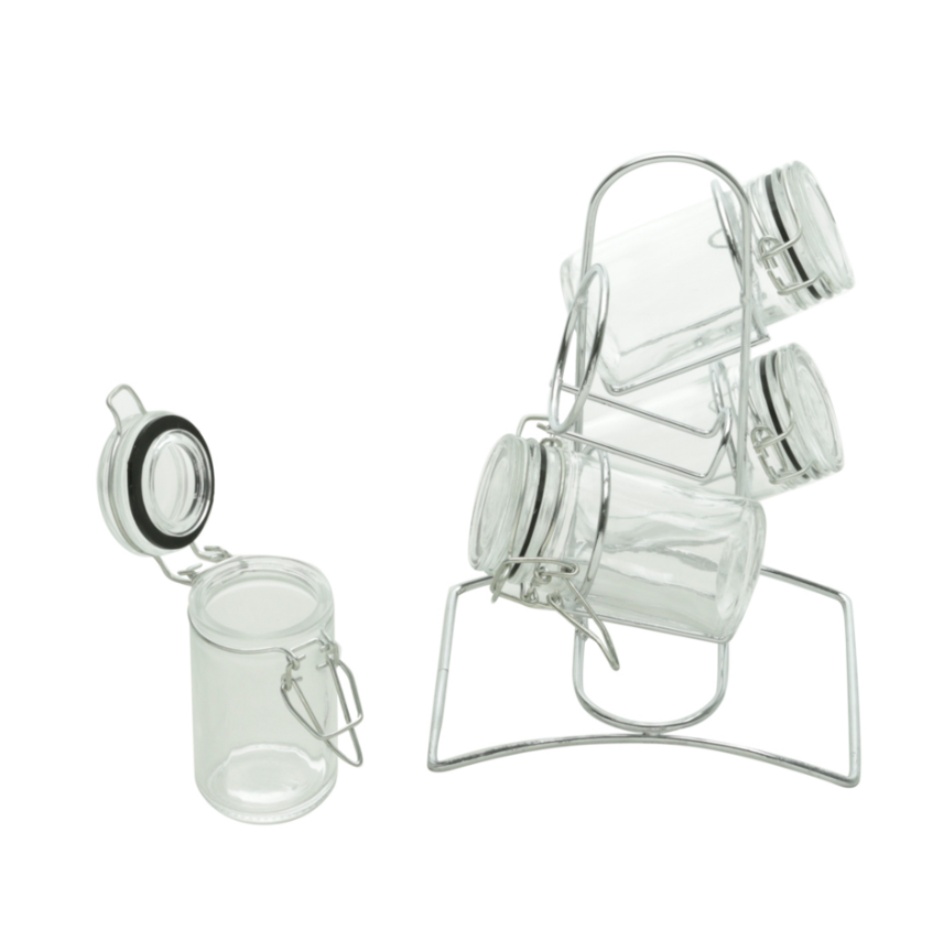 PORTA TEMPEROS DE VIDRO COM SUPORTE CROMADO 4 PEÇAS - LYOR