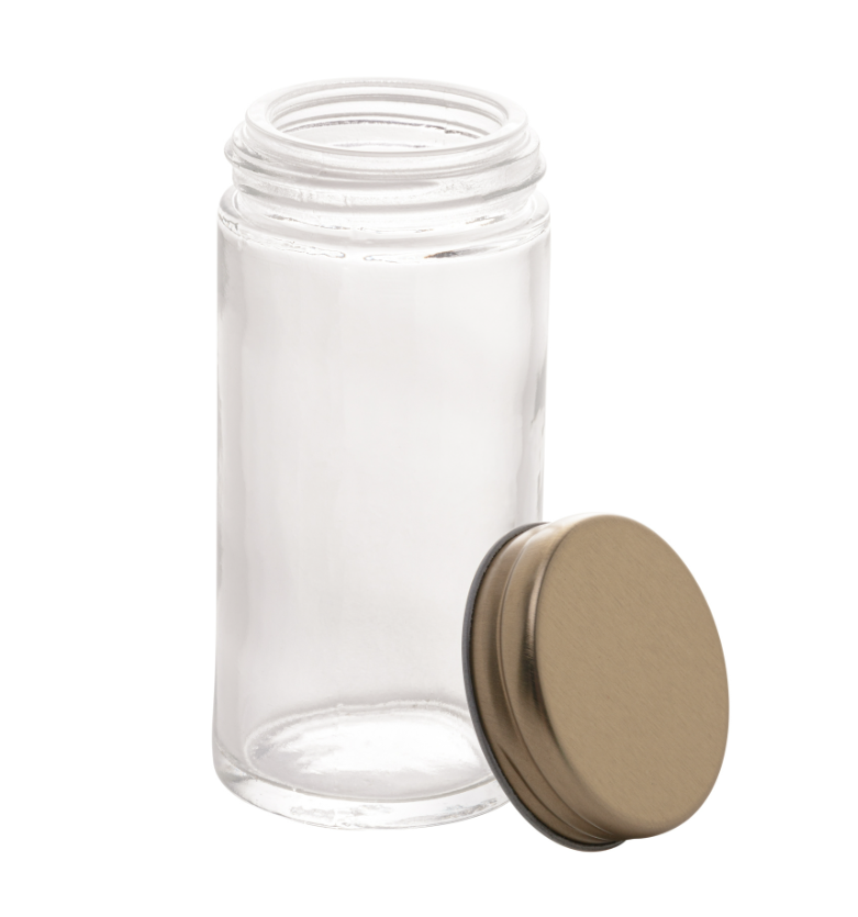 POTE PARA TEMPEROS DE VIDRO BOROSSILICATO COM TAMPA DE METAL 80ml - LYOR