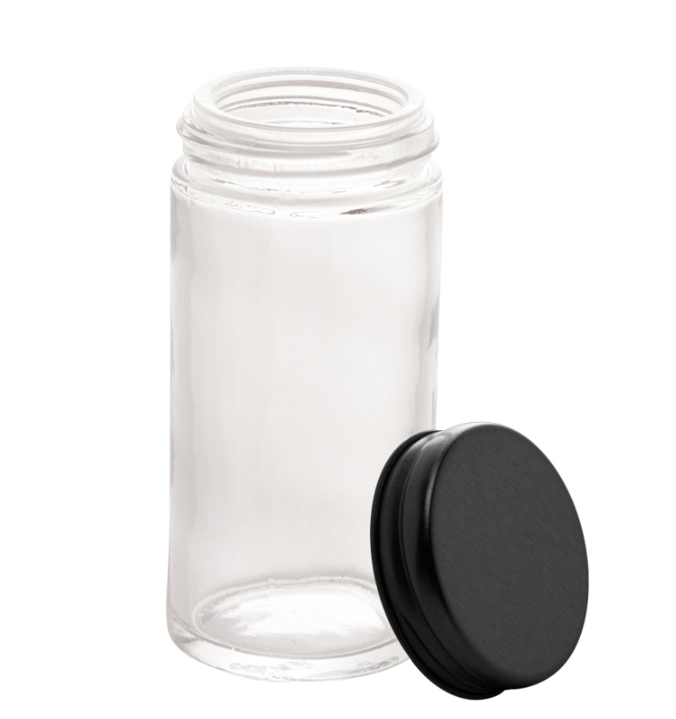 POTE PARA TEMPEROS DE VIDRO BOROSSILICATO COM TAMPA DE METAL 80ml - LYOR