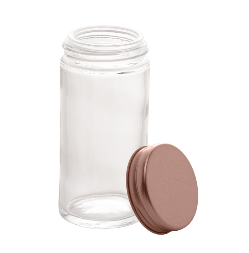 POTE PARA TEMPEROS DE VIDRO BOROSSILICATO COM TAMPA DE METAL 80ml - LYOR