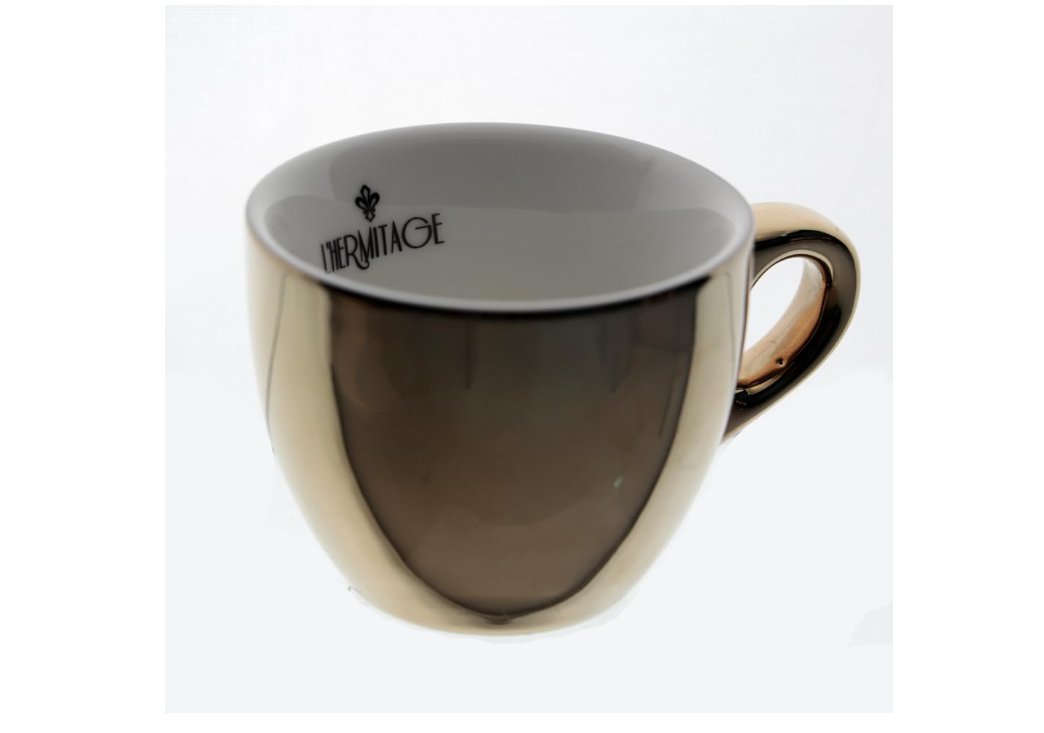 JOGO DE 12 PEÇAS - 6 XÍCARAS 80ML COM PIRES DOURADO PARA CAFÉ COM RACK - L'HERMITAGE