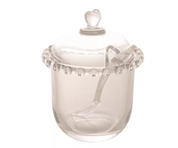 AÇUCAREIRO DE CRISTAL COM COLHER E TAMPA DE CORAÇÃO - LYOR