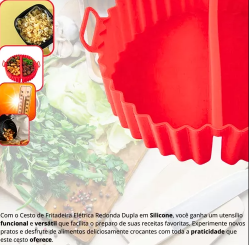 CESTO DE SILICONE PARA AIR FRYER COM DIVISÓRIA 20CM - CLINK