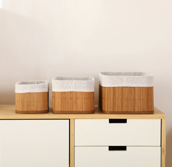 CONJUNTO DE 3 CESTOS ORGANIZADORES MULTIUSO DE BAMBU COM FORRO - CLINK