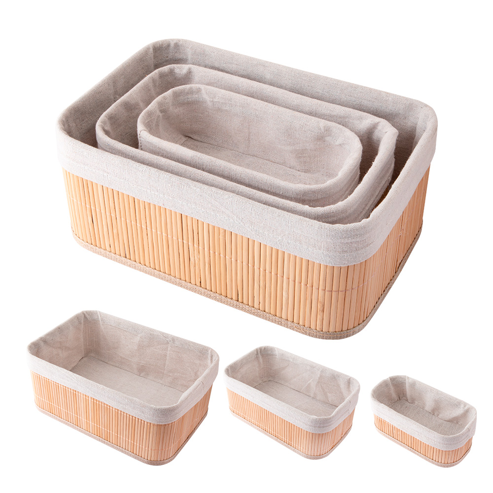 CONJUNTO DE 3 CESTOS ORGANIZADORES MULTIUSO DE BAMBU COM FORRO - CLINK