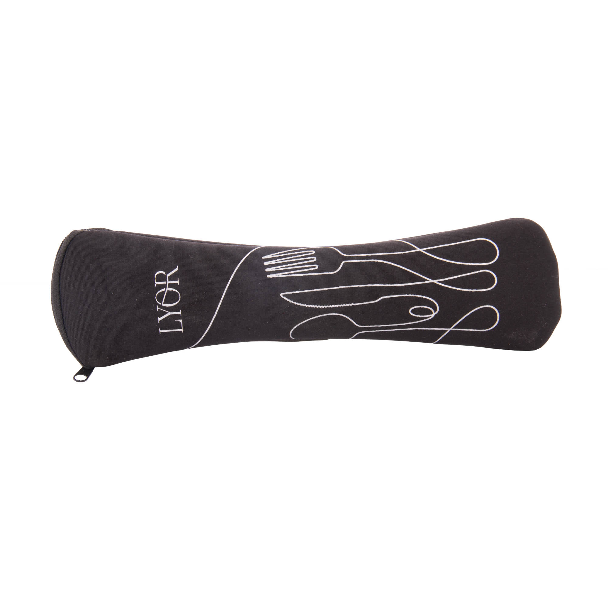KIT REFEIÇÃO COM ESTOJO DE NEOPRENE PRETO COM 3 TALHERES POSITANO DE AÇO INOX - LYOR