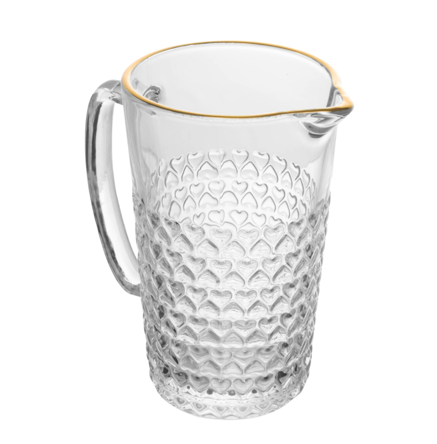 JARRA DE VIDRO COM FIO DE OURO CORAÇÃO 1L - LYOR