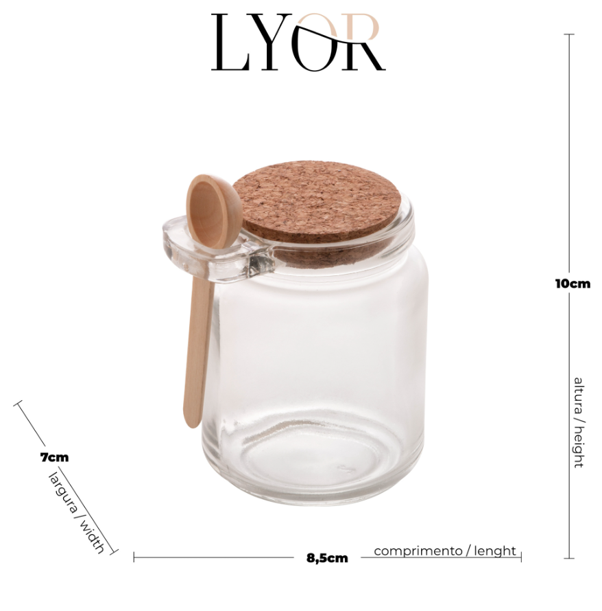 PORTA TEMPERO DE VIDRO COM COLHER DE BAMBU E TAMPA DE ROLHA 240ML - LYOR