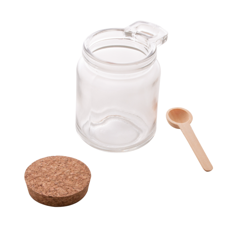 PORTA TEMPERO DE VIDRO COM COLHER DE BAMBU E TAMPA DE ROLHA 240ML - LYOR