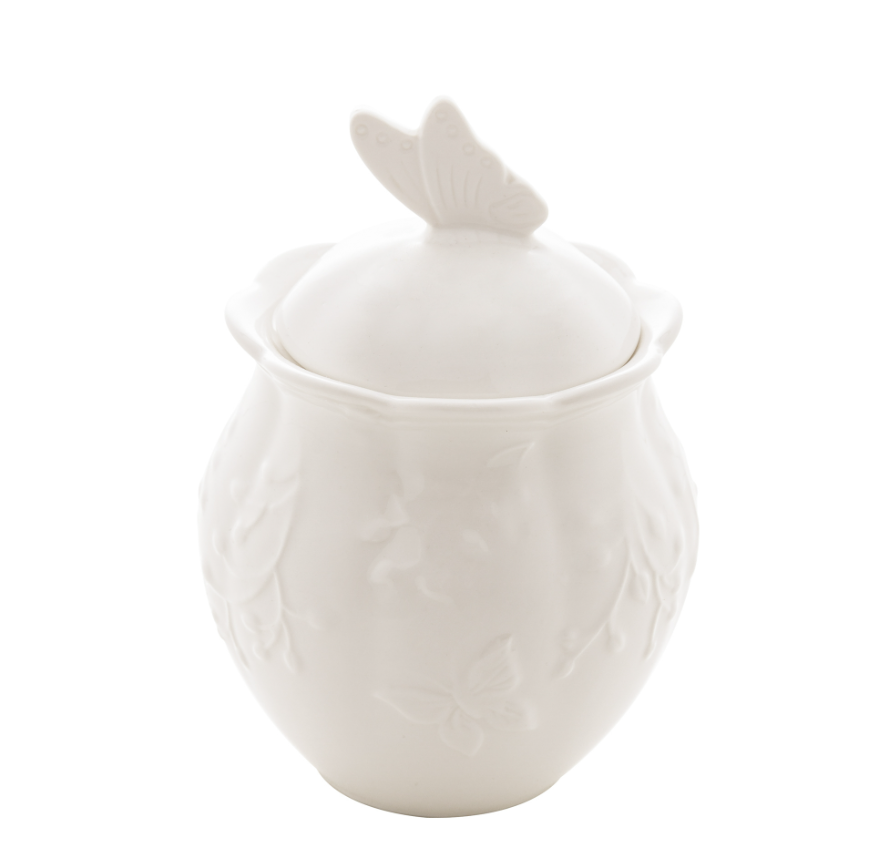 AÇUCAREIRO DE PORCELANA NEW BONE BUTTERFLY FLOWER 13X9CM - LYOR