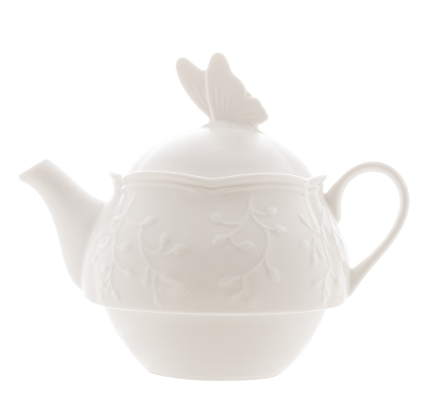 CONJUNTO 3 PEÇAS PARA CHÁ DE PORCELANA NEW BONE BUTTERFLY FLOWER - LYOR