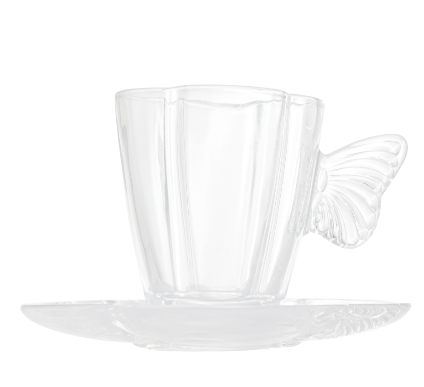 CONJUNTO 4 XÍCARAS DE CAFÉ DE VIDRO COM PIRES BUTTERFLY 80ML - WOLFF