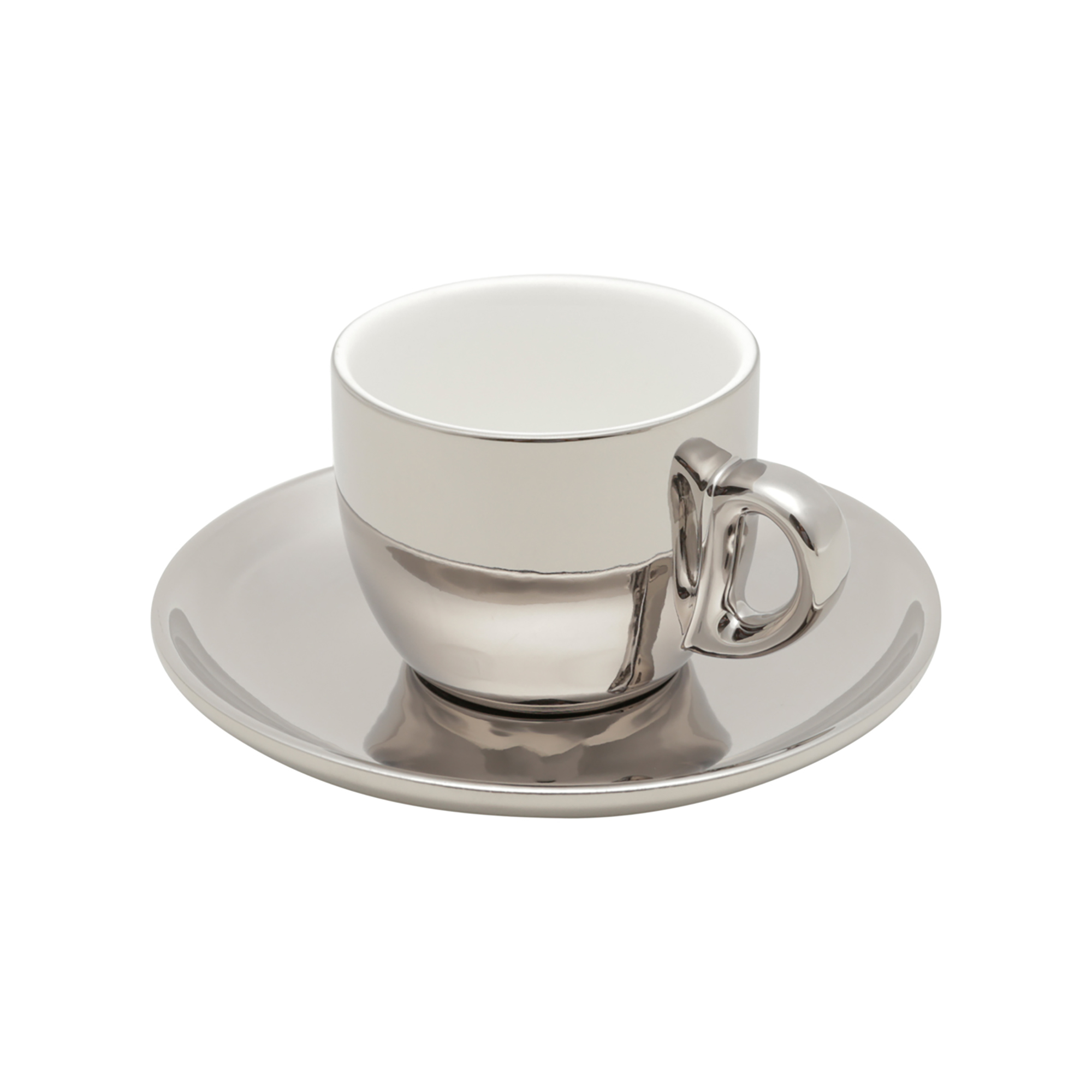 CONJUNTO 6 XICARAS CAFE PORCELANA COM PIRES E SUPORTE VERSA PRATA/BRANCO 90ML- WOLFF