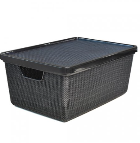CAIXA ORGANIZADORA RATTAN PRETA COM TAMPA 16L - ARQPLAST