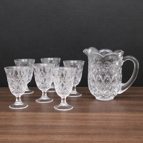 CONJUNTO 7 PEÇAS JARRA E TAÇAS DE CRISTAL LILE - LYOR