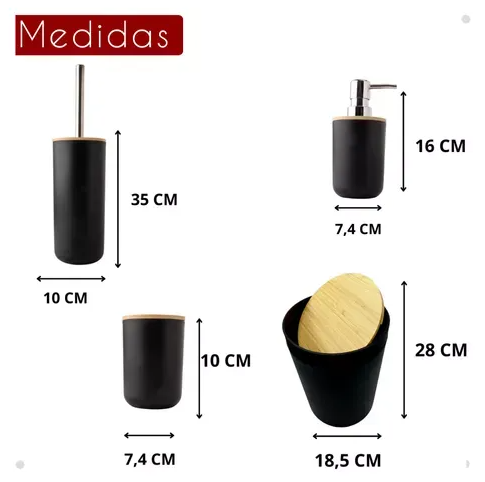 KIT REDONDO DE BANHEIRO LUXO 4 PEÇAS TAMPA EM BAMBU - FLASHGOODS