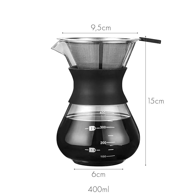 CAFETEIRA JARRA DE VIDRO DE 400ML COM COADOR DE AÇO INOX - CLINK