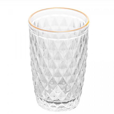 COPO ALTO DE VIDRO COM FIO DE OURO BICO DE ABACAXI 330ML - LYOR