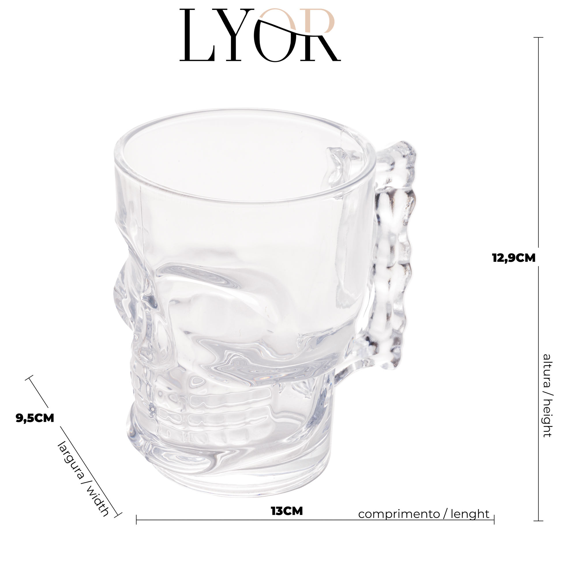 CANECA PARA CHOPP DE VIDRO CAVEIRA ROCK STYLE 510ML - LYOR