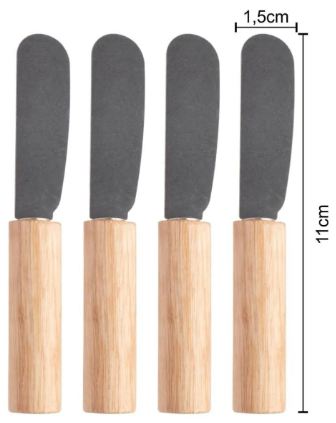 KIT 4 ESPÁTULAS DE AÇO INOX COM CABO DE MADEIRA - CLINK