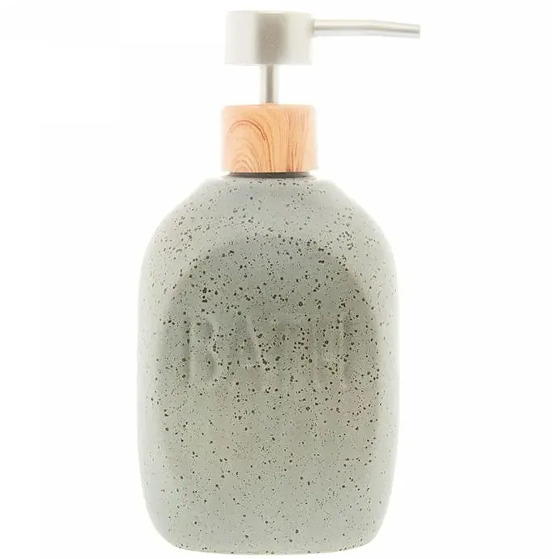 PORTA SABONETE LÍQUIDO DE CERÂMICA GRANILITE BATH CINZA 430ML - LYOR