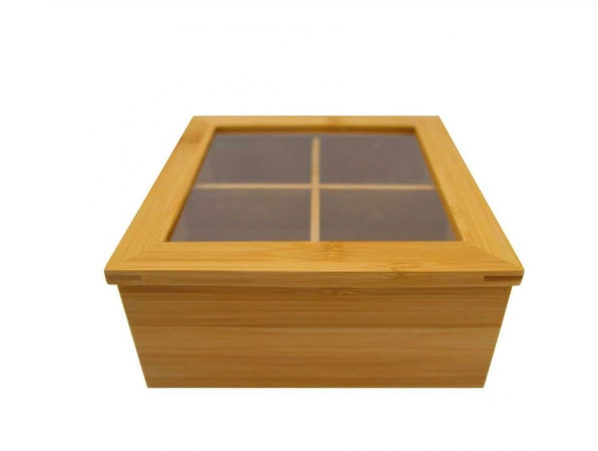 CAIXA ORGANIZADORA PARA CHÁ 4 NICHOS DE BAMBU 20X20CM - CLINK
